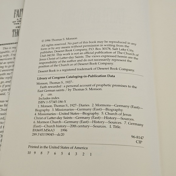SIGNED Monson Faith Rewarded Prophetic Promises to E German Saints 1st Ed HCDJ‎ - Picture 3 of 6